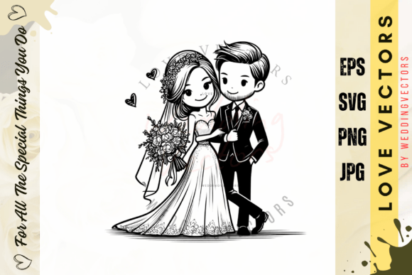 C4975: Wedding Couple and Love Vectors for Your Designs
