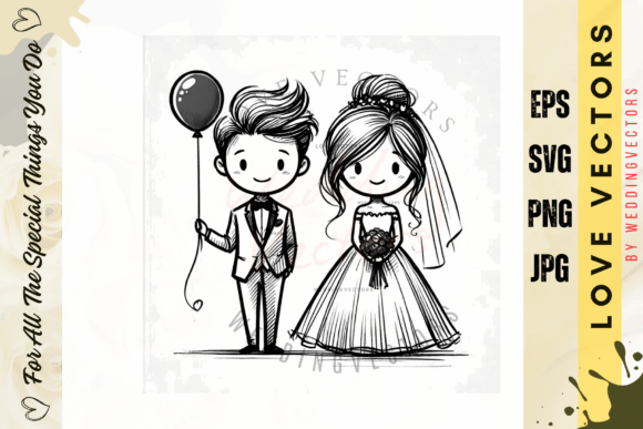 Wedding Couple and Love Vectors - C4576: Romantic Illustrations